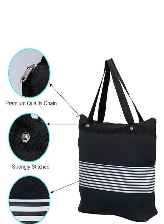 Shoping now Heavy Qulity Clothes Women Reusable Shopping/Grocery Classic Tote Bag with Zipper Black linig Daily Use Design,Shoulder Bag College,Travel, 20kg Load Capacity (L 33 x W 11 x H 30) - Image 3
